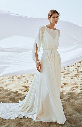 Шифоновое свадебное платье с рукавами фото