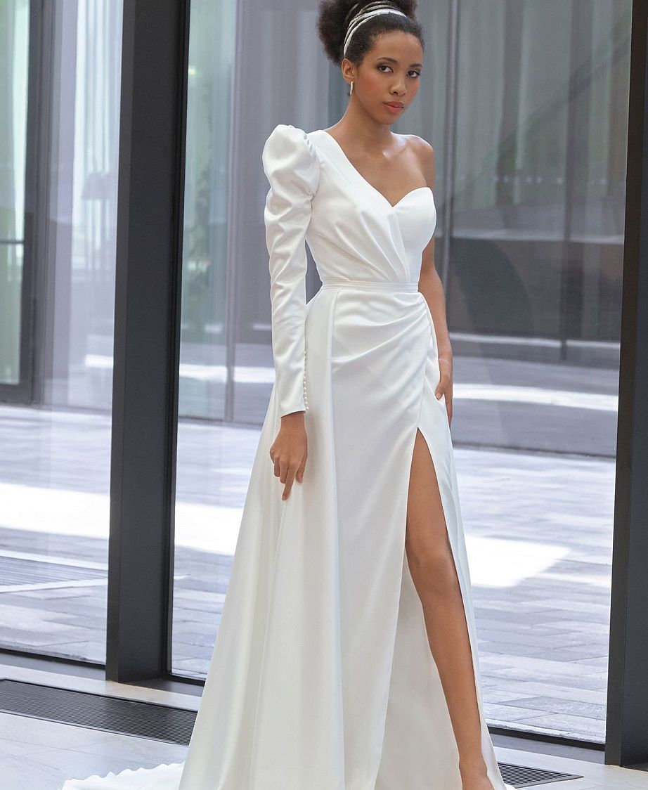 Свадебное платье с одним рукавом фото