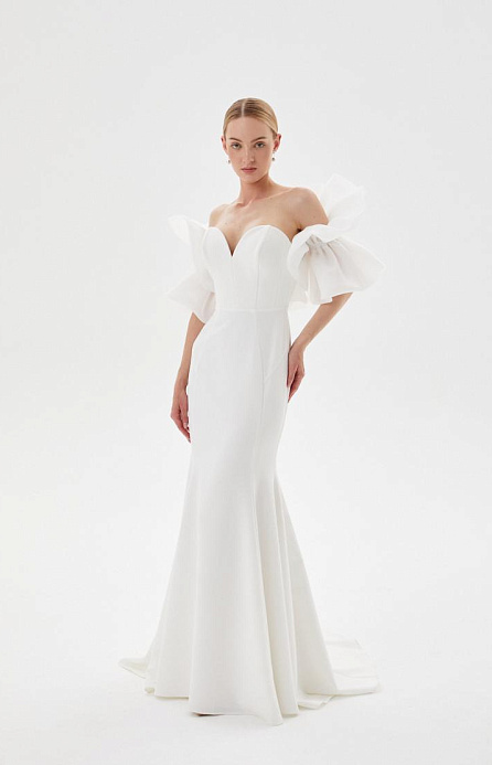 Белое свадебное платье с перелиной из органзы фото