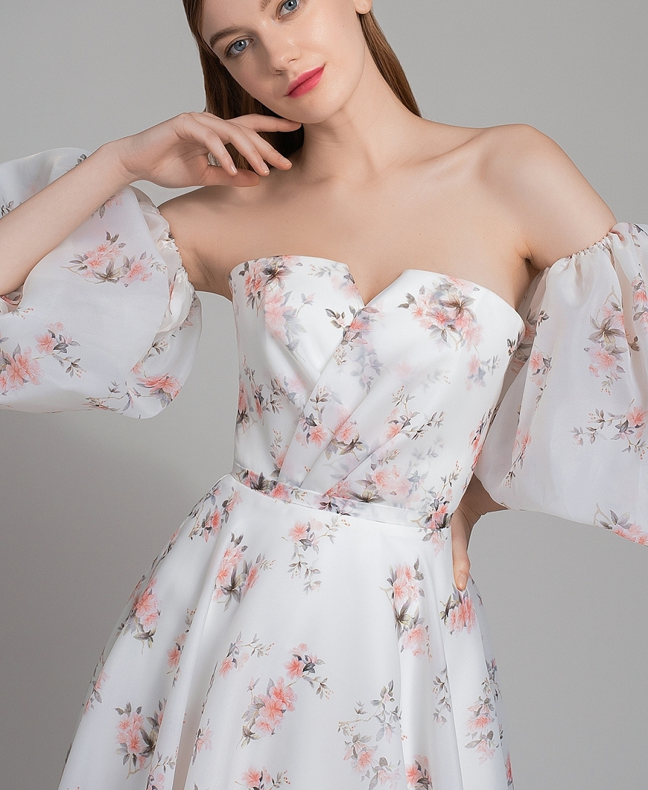 Вечернее платье с цветочным принтом со съемными рукавами фото