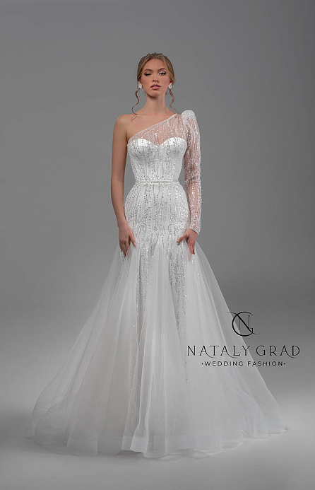 Роскошное свадебное платье на одно плечо фото