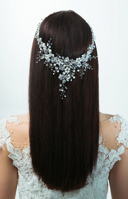 Свадебный венок для волос с кристаллами фото