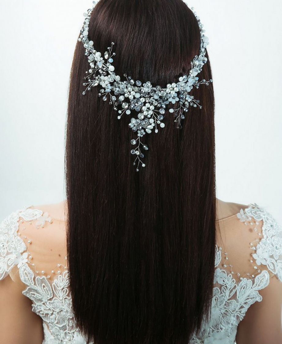 Свадебный венок для волос с кристаллами фото