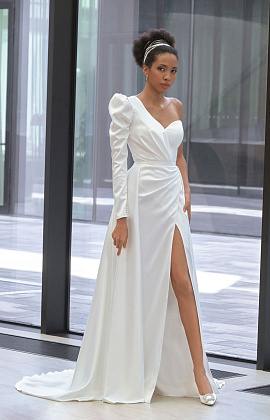 Свадебное платье с одним рукавом фото
