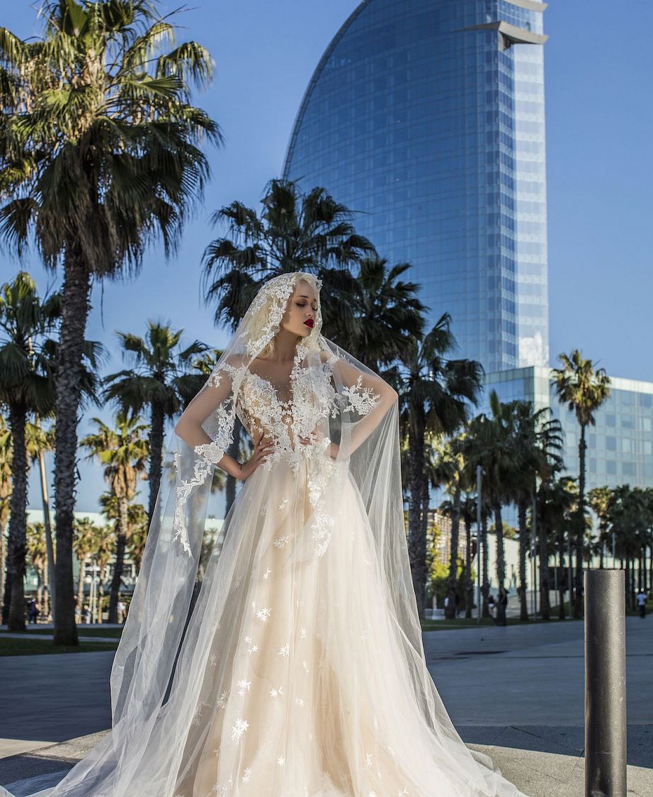 Свадебное платье с прозрачным верхом в телесном цвете фото