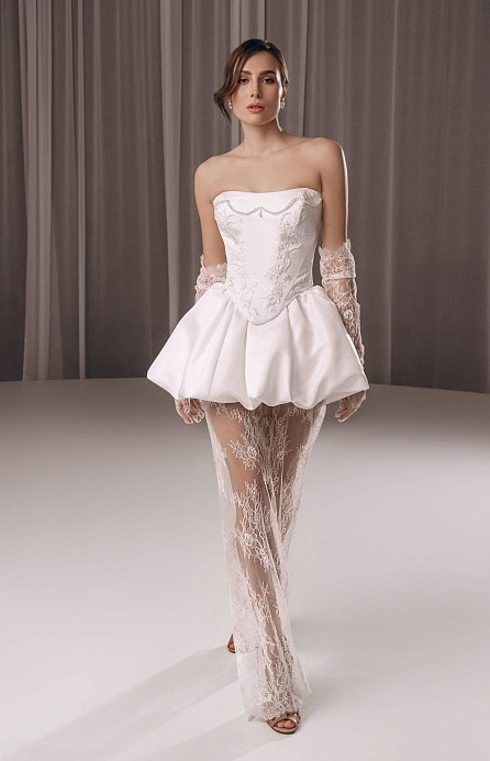 Стильный свадебный комплект с кружевными брюками фото