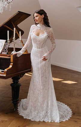 Кружевное свадебное платье со съемным болеро фото