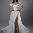 Кружевное платье-русалка с бисером и со съемным шлейфом фото