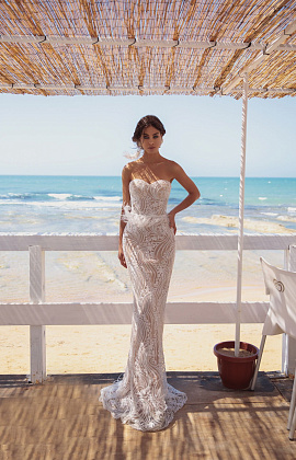 Свадебное платье русалка цвета капучино