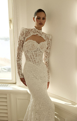 Кружевное свадебное платье со съемным болеро фото