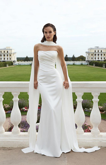 Комплект из атласного корсета с драпировкой и юбкой фото