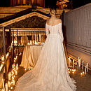 Кружевное платье-русалка со съемным шлейфон и длинными рукавами фото