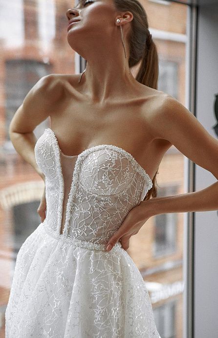 Кружевное свадебное платье бюстье фото