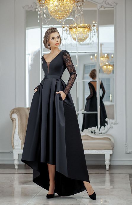 Вечернее платье с рукавами чёрного цвета фото