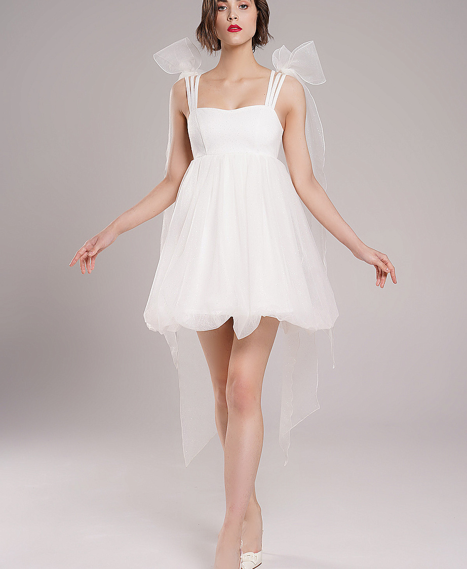 Свадебное платье мини с юбкой фасона баллон фото