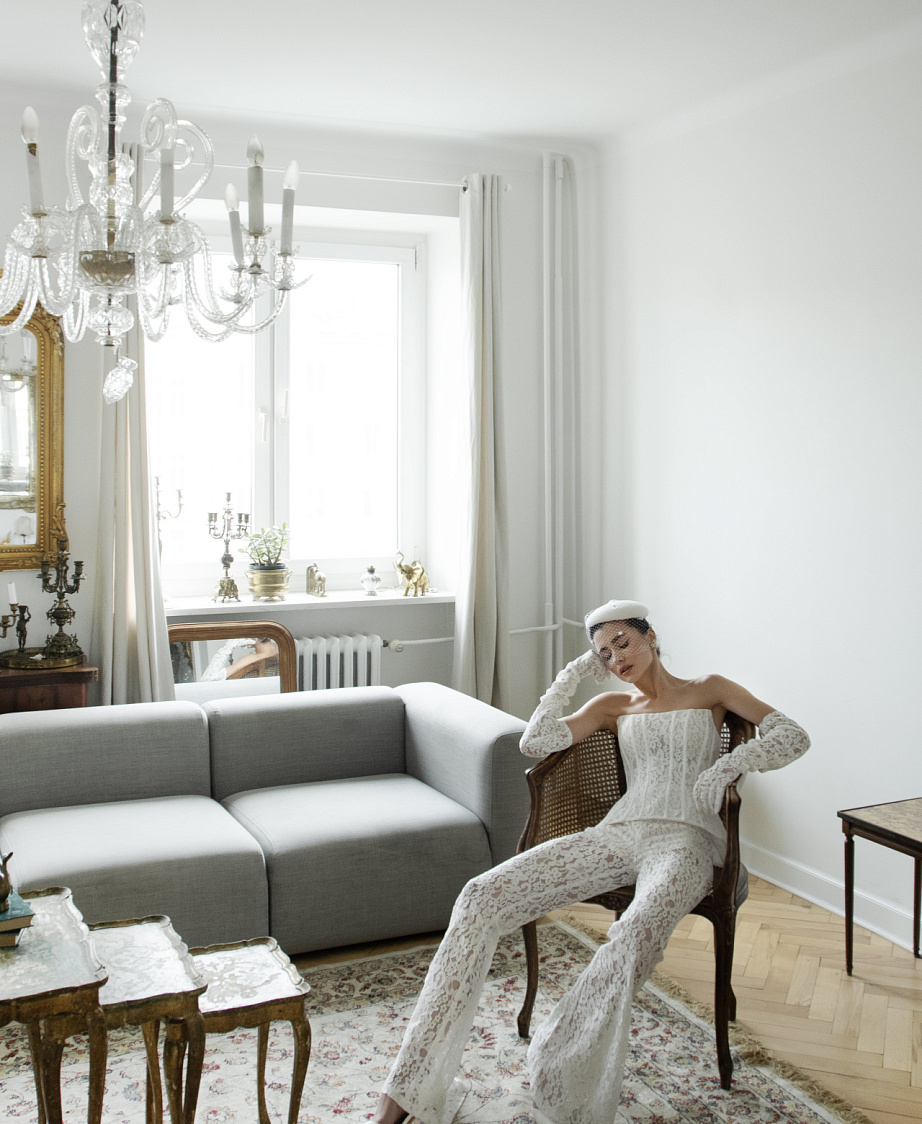 Кружевной свадебный комплект с корсетом и брюками фото