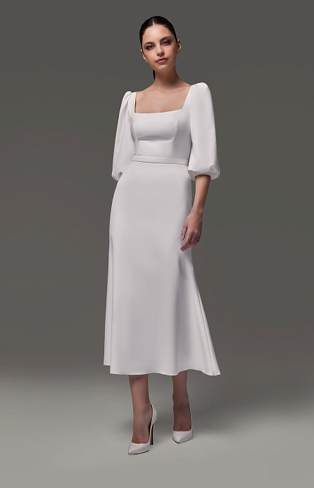 Свадебное платье миди из креп-стрейча фото