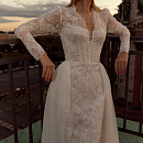 Свадебное платье русалка с рукавами и съемным шлейфом фото