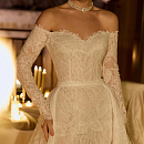 Кружевное платье-русалка со съемным шлейфон и длинными рукавами фото