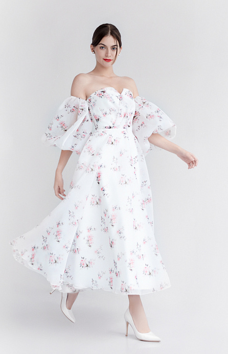 Вечернее платье с цветочным принтом со съемными рукавами фото