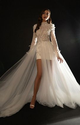 Короткое свадебное платье со съемной юбкой фото