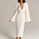 Свадебное платье миди из крепа с рукавами клешь фото