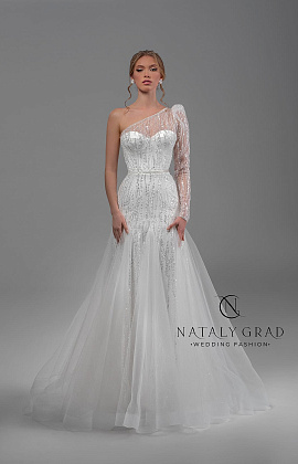 Роскошное свадебное платье на одно плечо фото