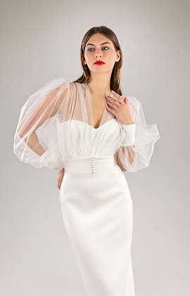 Облегающее свадебное платье миди с прозрачным болеро фото