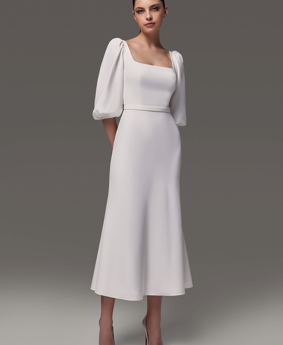 Свадебное платье миди из креп-стрейча фото