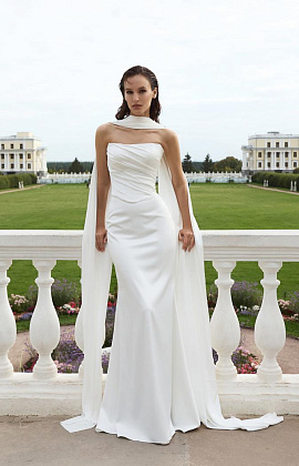 Комплект из атласного корсета с драпировкой и юбкой фото