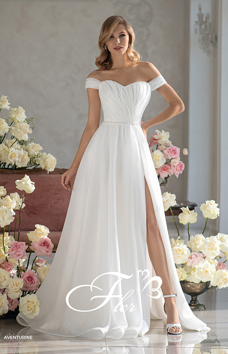 Белое шифоновое свадебное платье фото