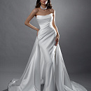 Атласное свадебное платье-русалка со съемным шлейфом и драпировкой на корсете фото