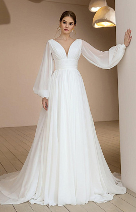 Воздушное свадебное платье с объемными рукавами фото