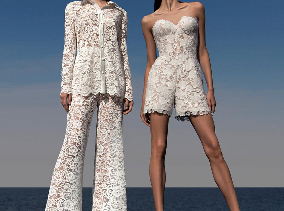 Кружевной свадебный комплект с брюками фото