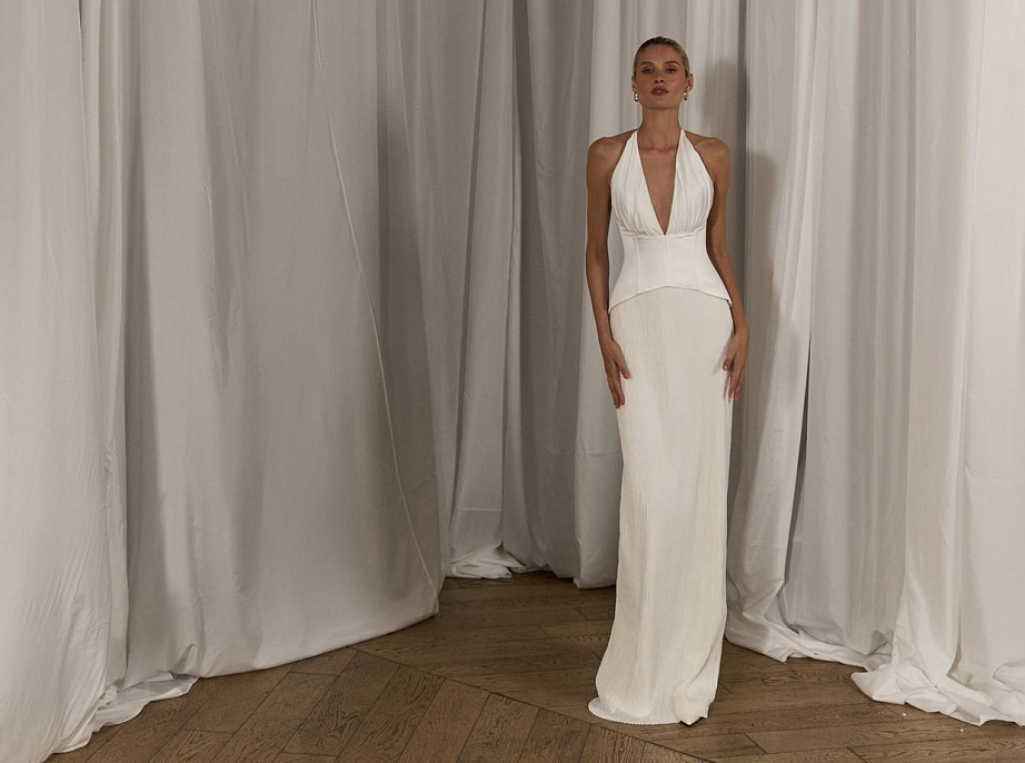 Элегантный свадебный корсет с юбкой из дизайнерской ткани фото