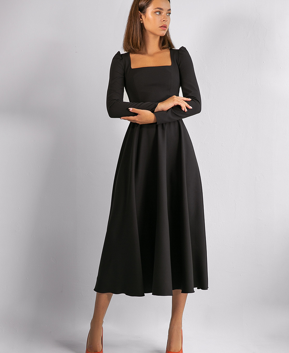 Чёрное вечернее платье миди с рукавами фото