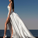 Атласное свадебное платье с высоким разрезом фото