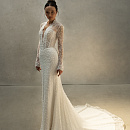 Кружевная русалка с длинным рукавом расшитая жемчугом фото