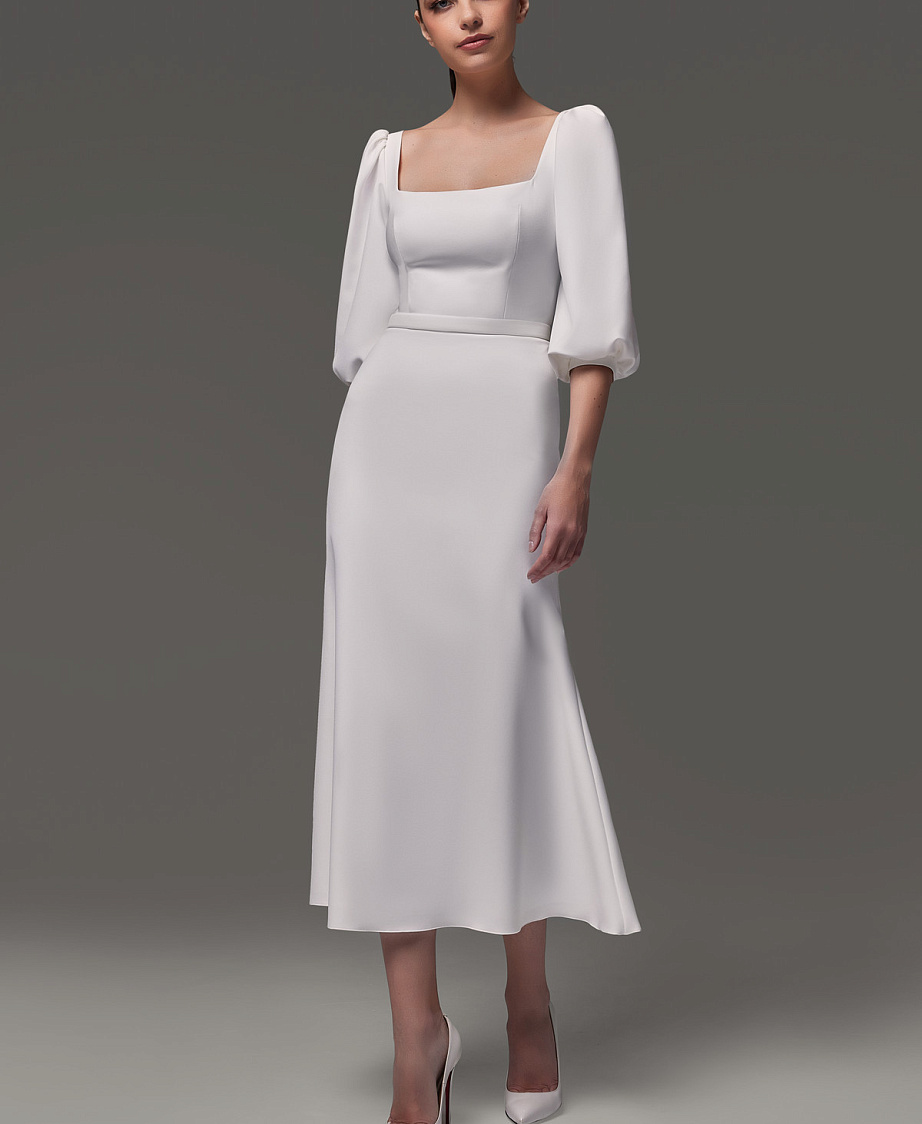 Свадебное платье миди из креп-стрейча фото