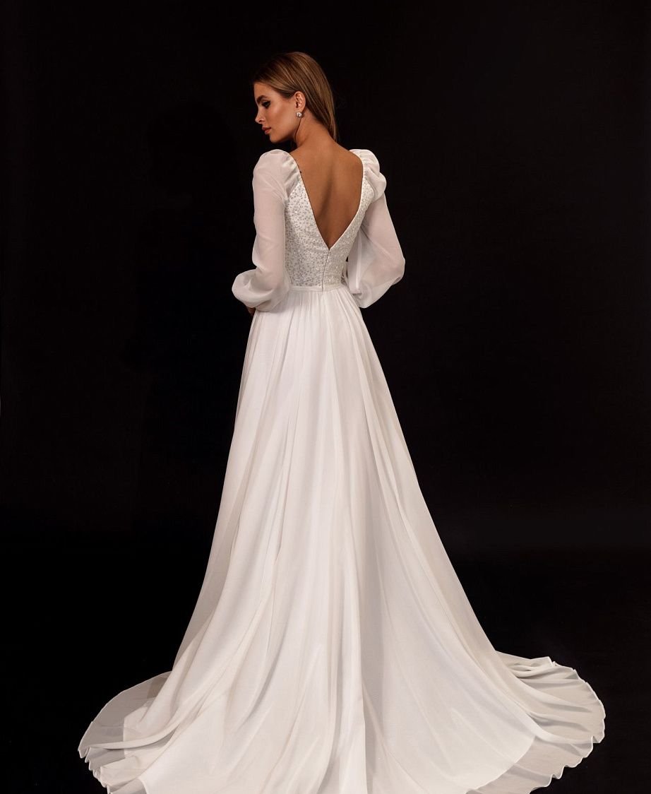 Свадебное платье с рукавами из шифона фото