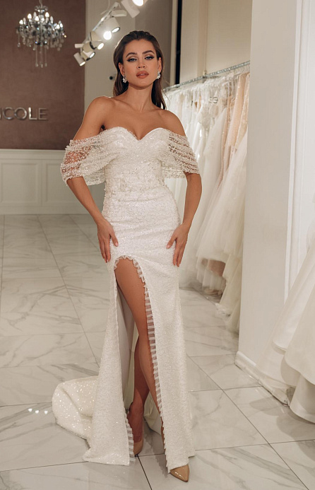 Садебное платье русалка расшитое бисером фото