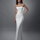 Атласное свадебное платье-русалка со съемным шлейфом и драпировкой на корсете фото