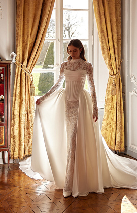 Комплект из кржевной русалки и съемного корсета с притачным шлейфом фото