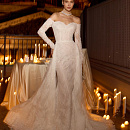 Кружевное платье-русалка со съемным шлейфон и длинными рукавами фото