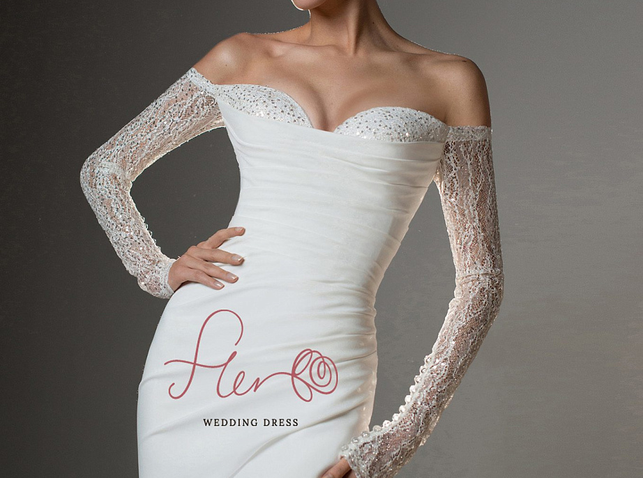 Атласное свадебное платье рыбка с рукавами фото