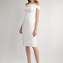 Атласное свадебное платье миди с вырезом лодочка фото