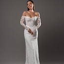 Кружевное свадебное платье русалка с декором из бус фото