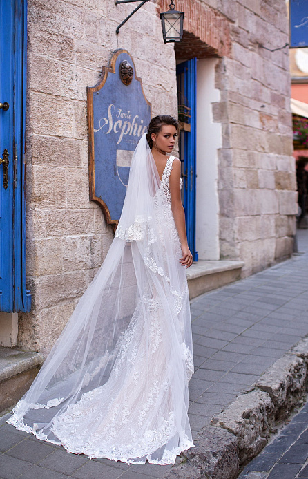 Двойная кружевная свадебная фата фото