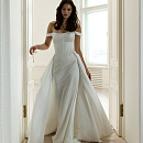 Атласное свадебное платье рыбка со съемным шлейфом фото