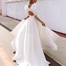 Атласное свадебное платье с пышными рукавами фото